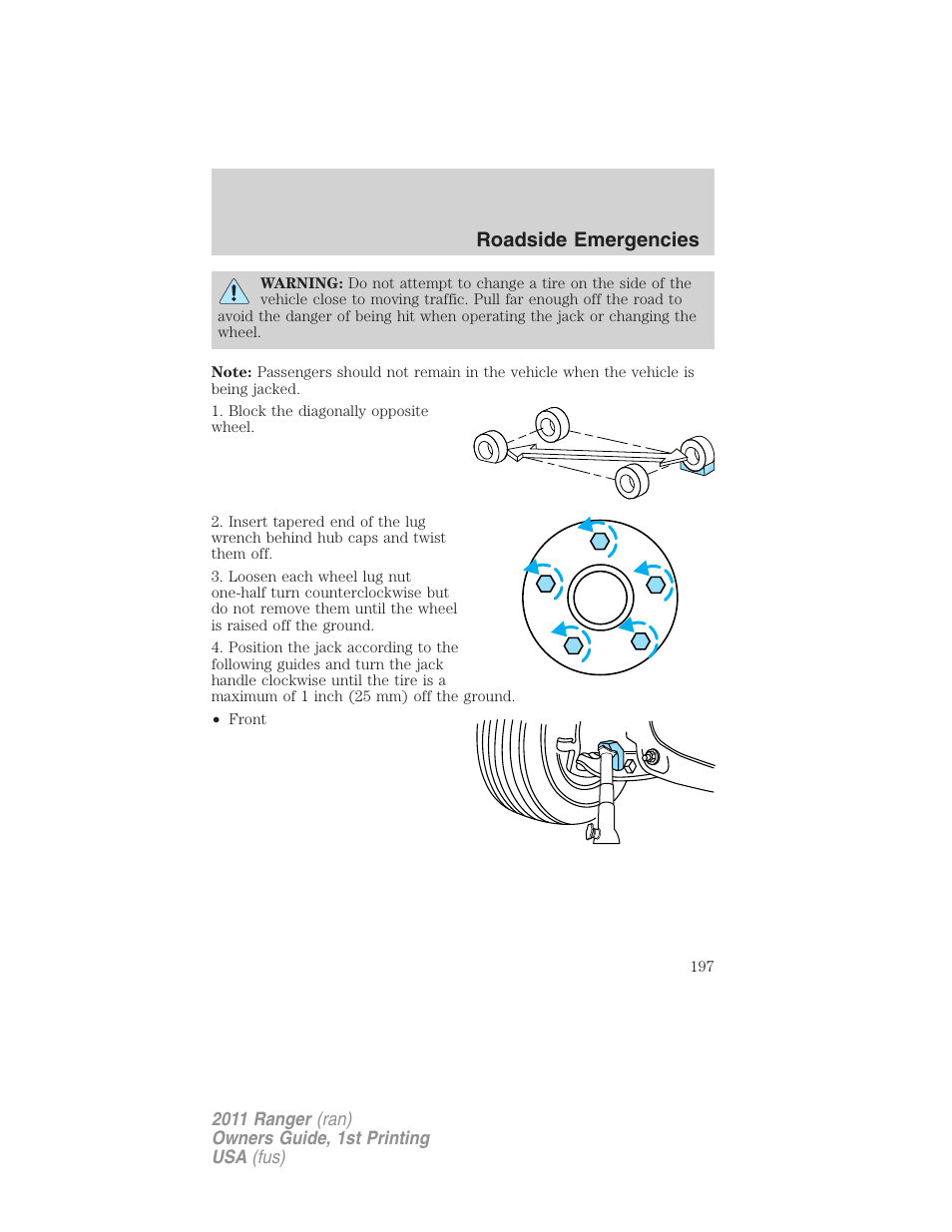 Roadside emergencies | FORD 2011 Ranger v.1 User Manual | Page 197 / 302