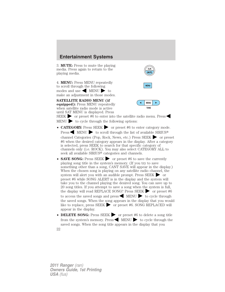 Entertainment systems | FORD 2011 Ranger v.1 User Manual | Page 22 / 302