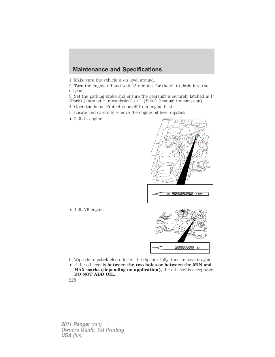 Maintenance and specifications | FORD 2011 Ranger v.1 User Manual | Page 228 / 302