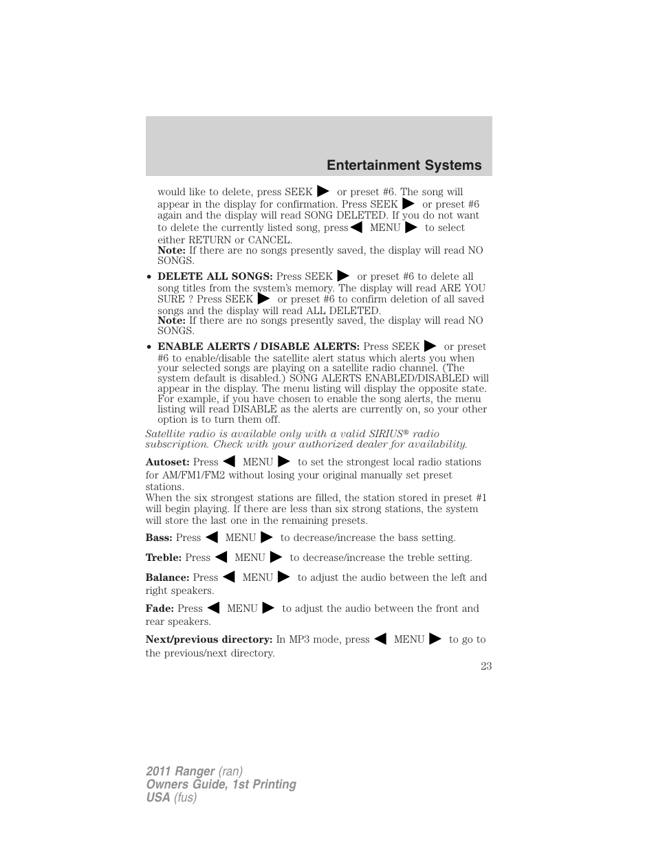 Entertainment systems | FORD 2011 Ranger v.1 User Manual | Page 23 / 302