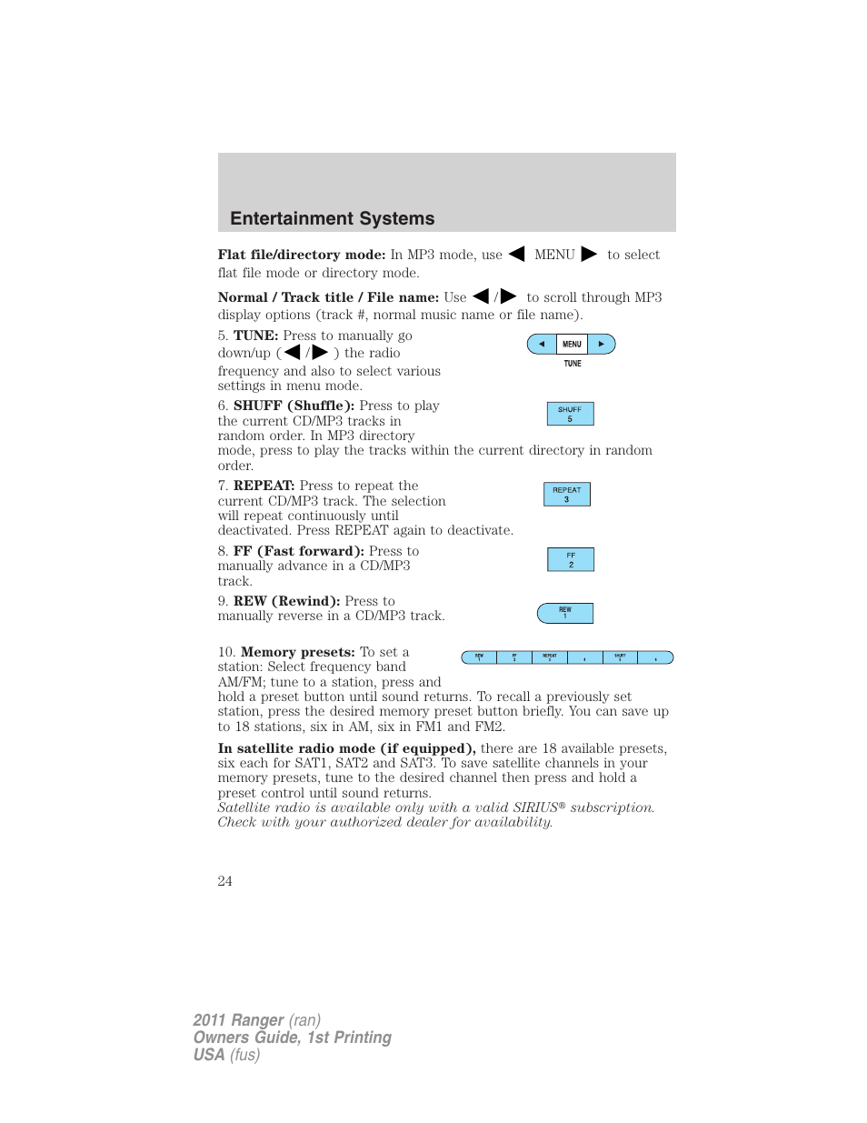 Entertainment systems | FORD 2011 Ranger v.1 User Manual | Page 24 / 302