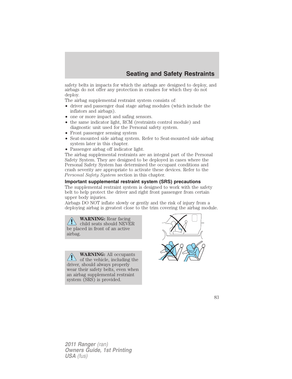 Seating and safety restraints | FORD 2011 Ranger v.1 User Manual | Page 83 / 302