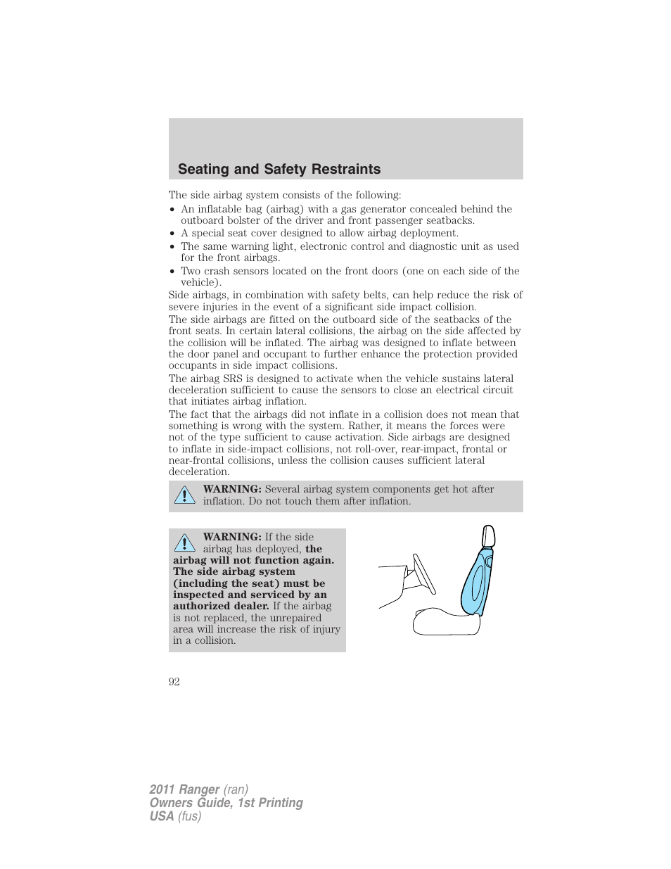 Seating and safety restraints | FORD 2011 Ranger v.1 User Manual | Page 92 / 302