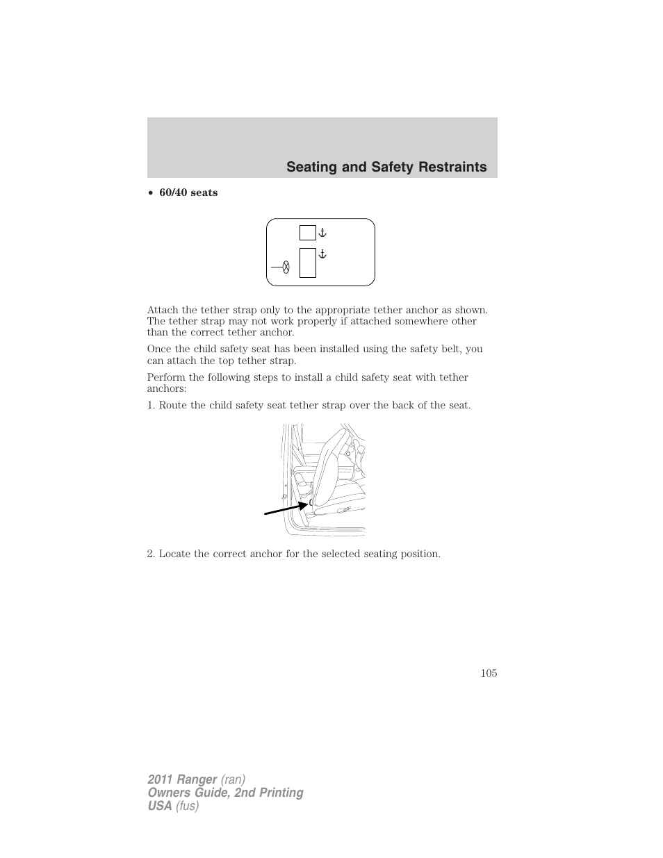 Seating and safety restraints | FORD 2011 Ranger v.2 User Manual | Page 105 / 303