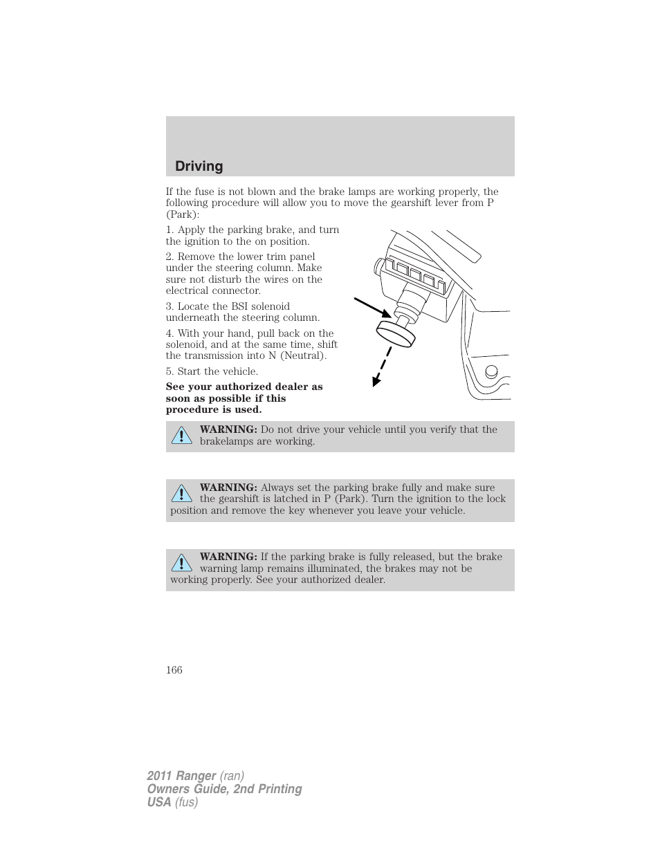 Driving | FORD 2011 Ranger v.2 User Manual | Page 166 / 303