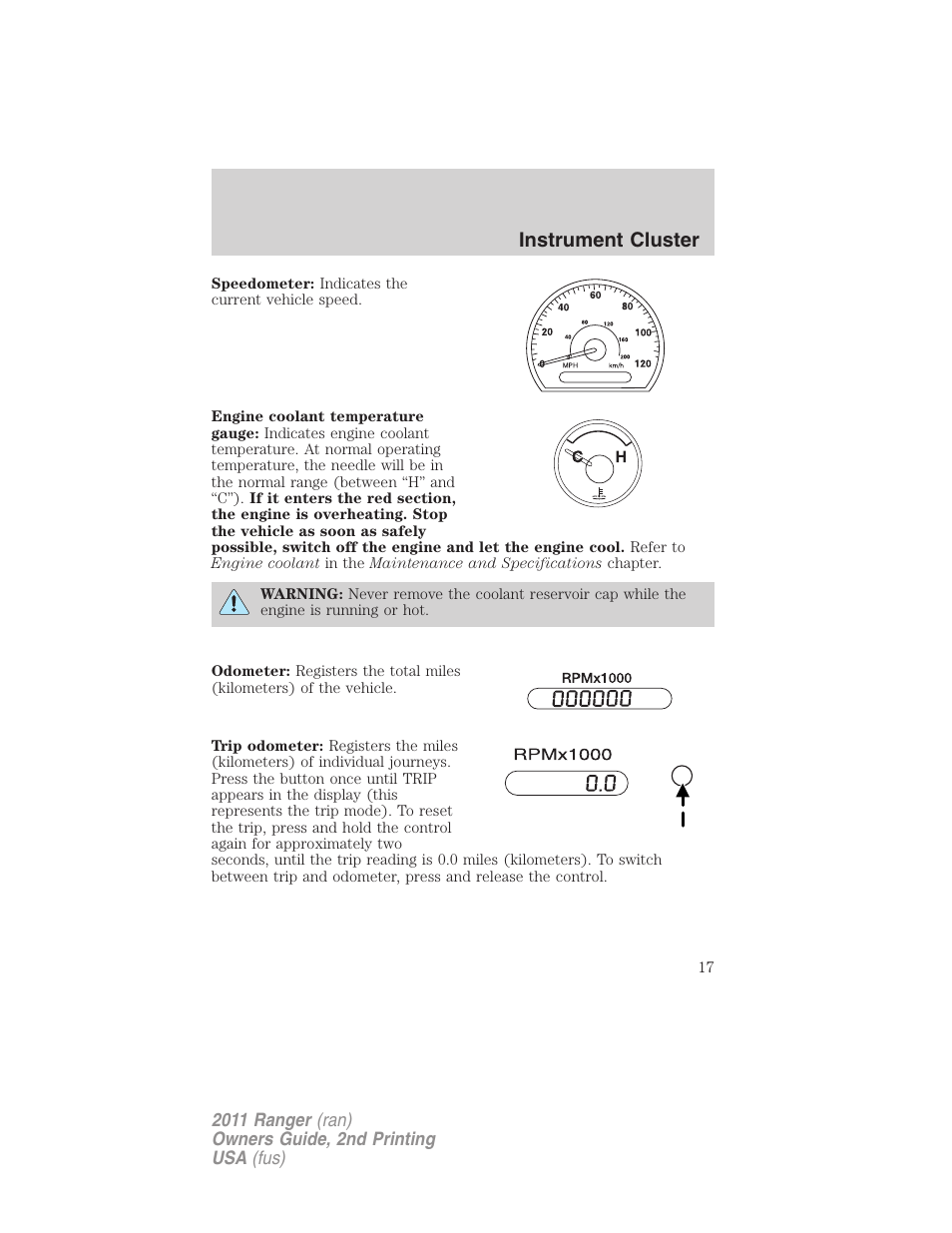 Instrument cluster | FORD 2011 Ranger v.2 User Manual | Page 17 / 303