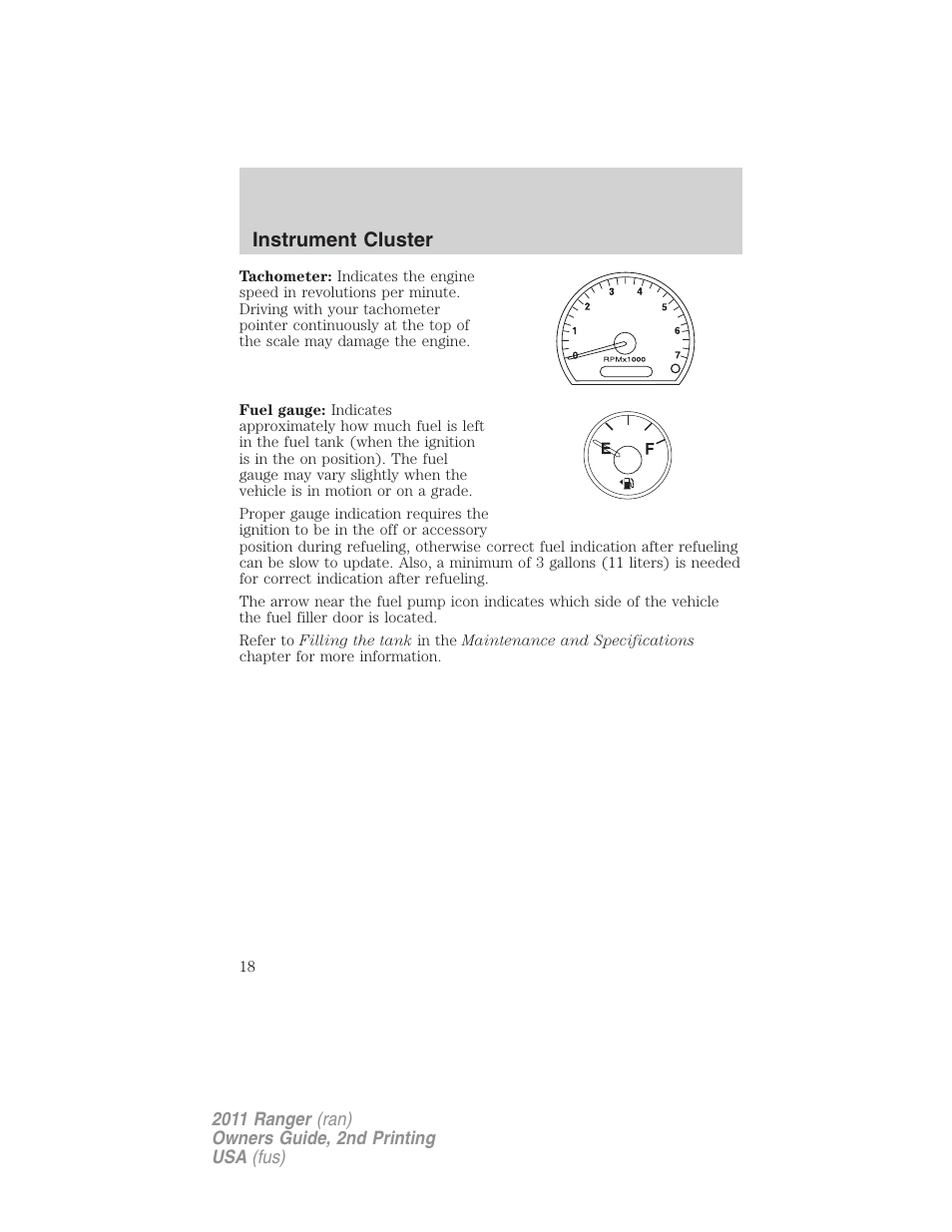 Instrument cluster | FORD 2011 Ranger v.2 User Manual | Page 18 / 303