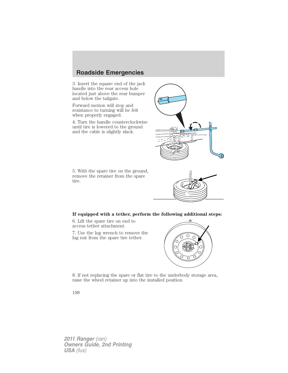 Roadside emergencies | FORD 2011 Ranger v.2 User Manual | Page 198 / 303