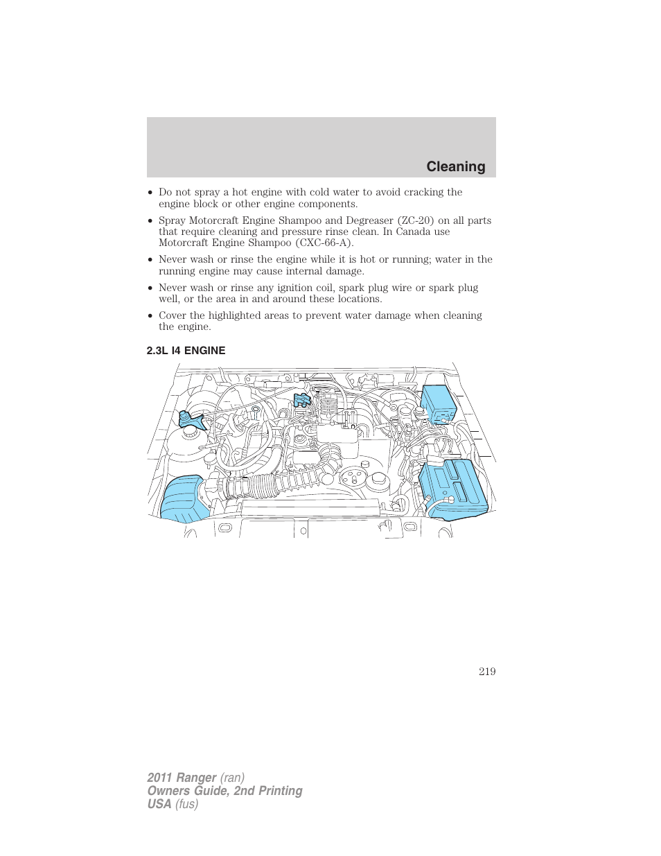 3l i4 engine, Cleaning | FORD 2011 Ranger v.2 User Manual | Page 219 / 303