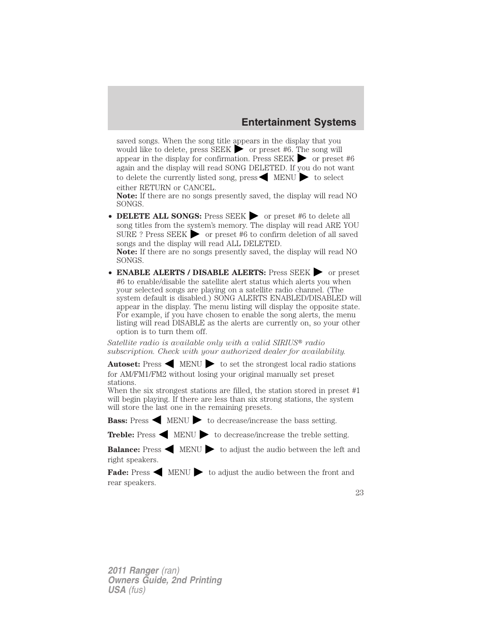 Entertainment systems | FORD 2011 Ranger v.2 User Manual | Page 23 / 303