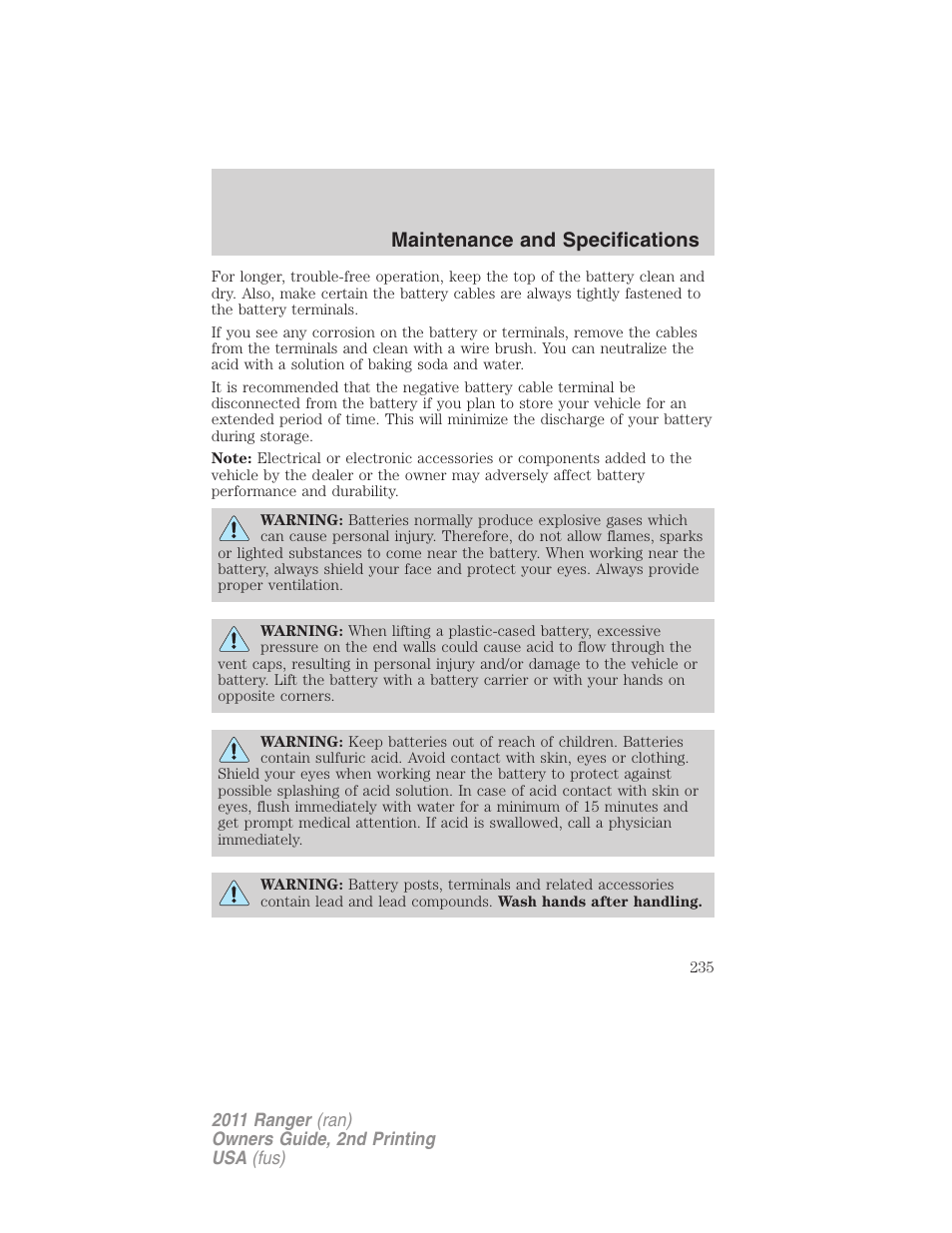 Maintenance and specifications | FORD 2011 Ranger v.2 User Manual | Page 235 / 303