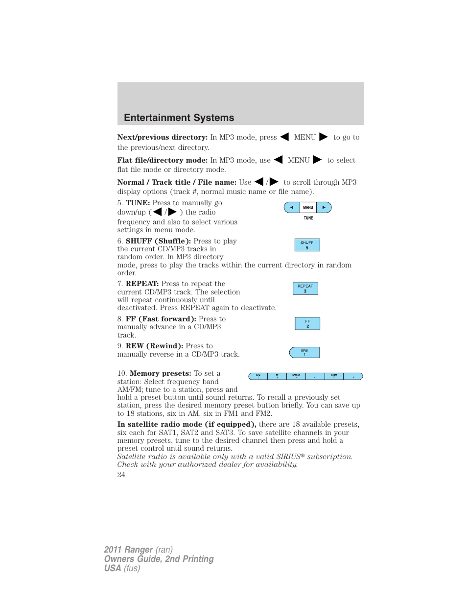 Entertainment systems | FORD 2011 Ranger v.2 User Manual | Page 24 / 303