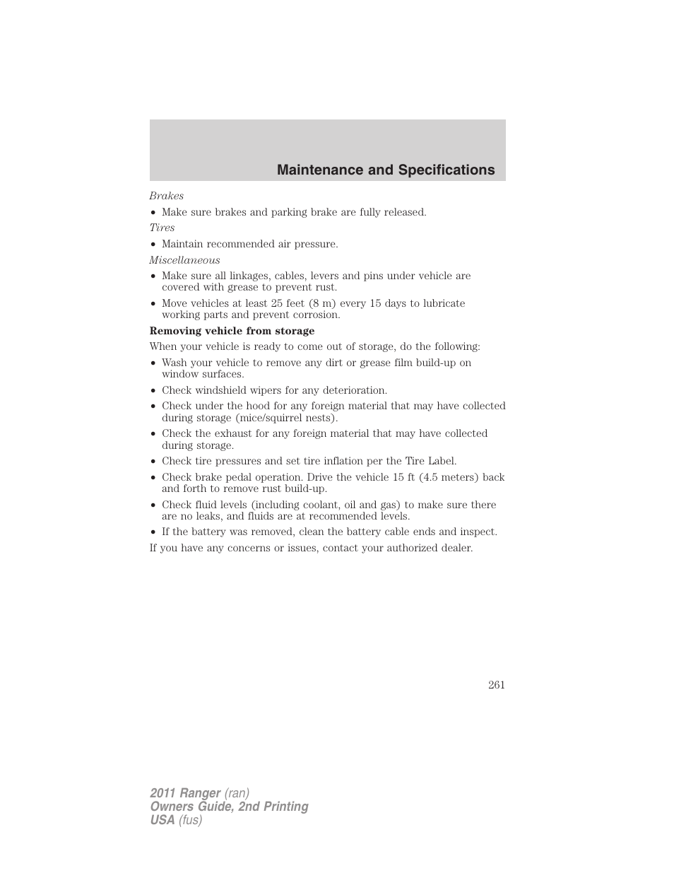 Maintenance and specifications | FORD 2011 Ranger v.2 User Manual | Page 261 / 303