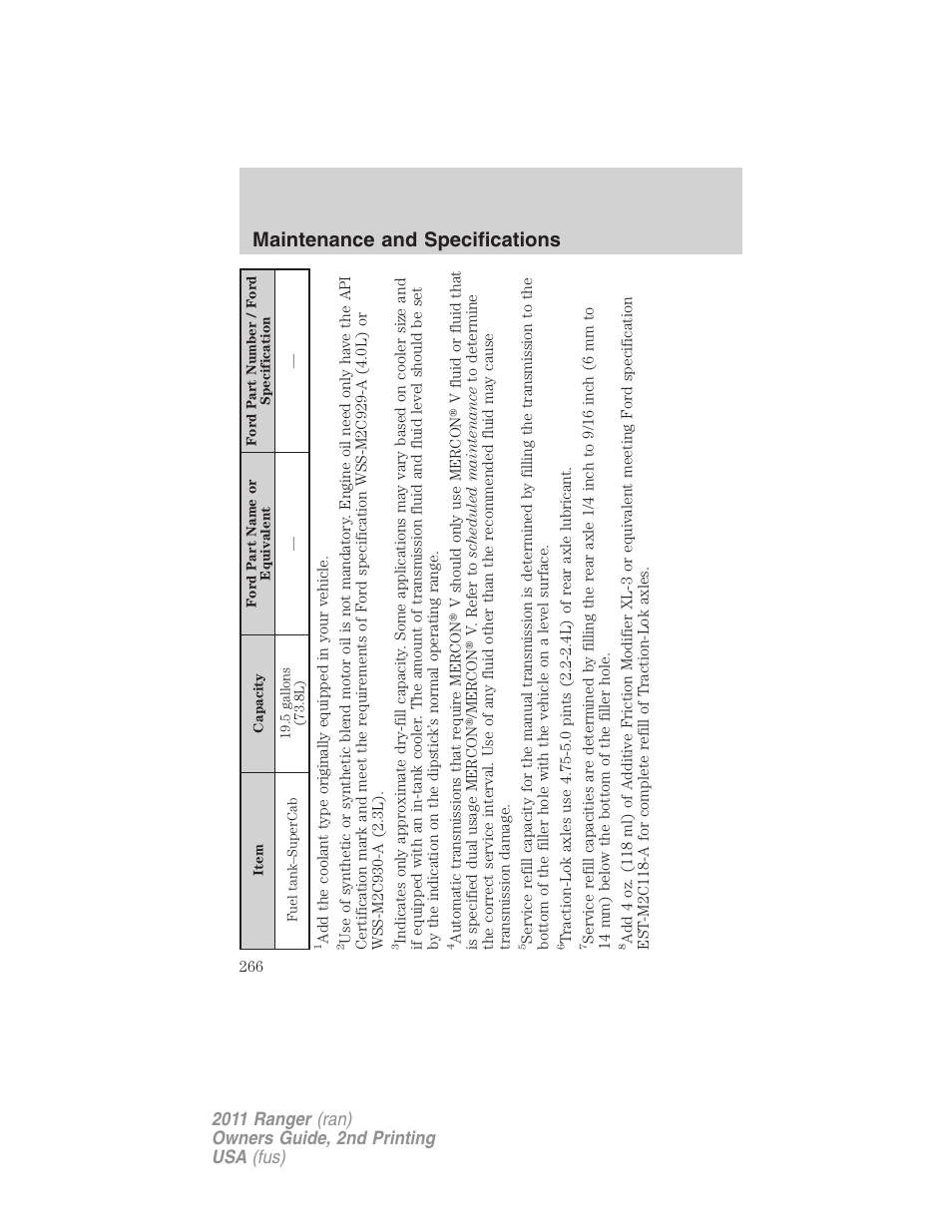 Maintenance and specifications | FORD 2011 Ranger v.2 User Manual | Page 266 / 303