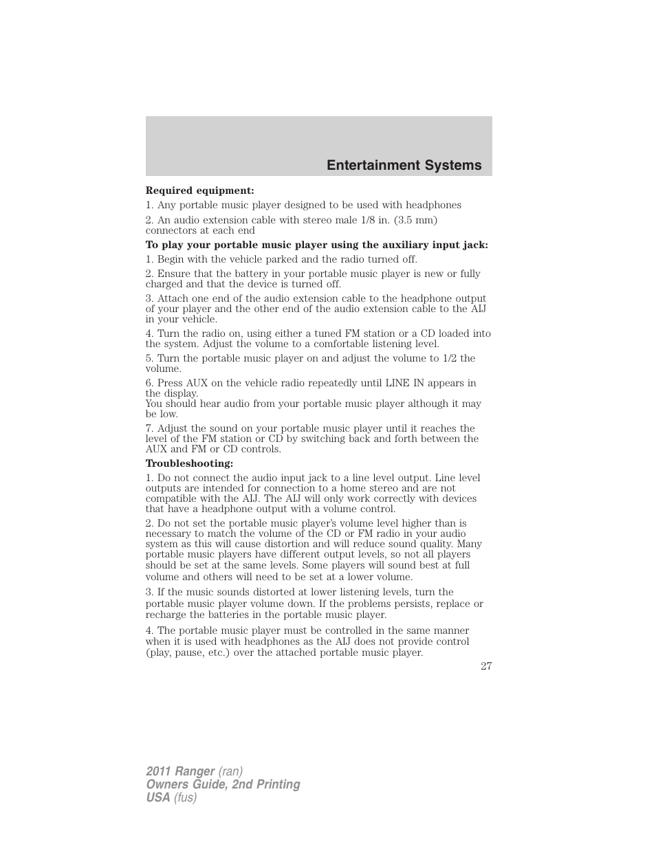 Entertainment systems | FORD 2011 Ranger v.2 User Manual | Page 27 / 303