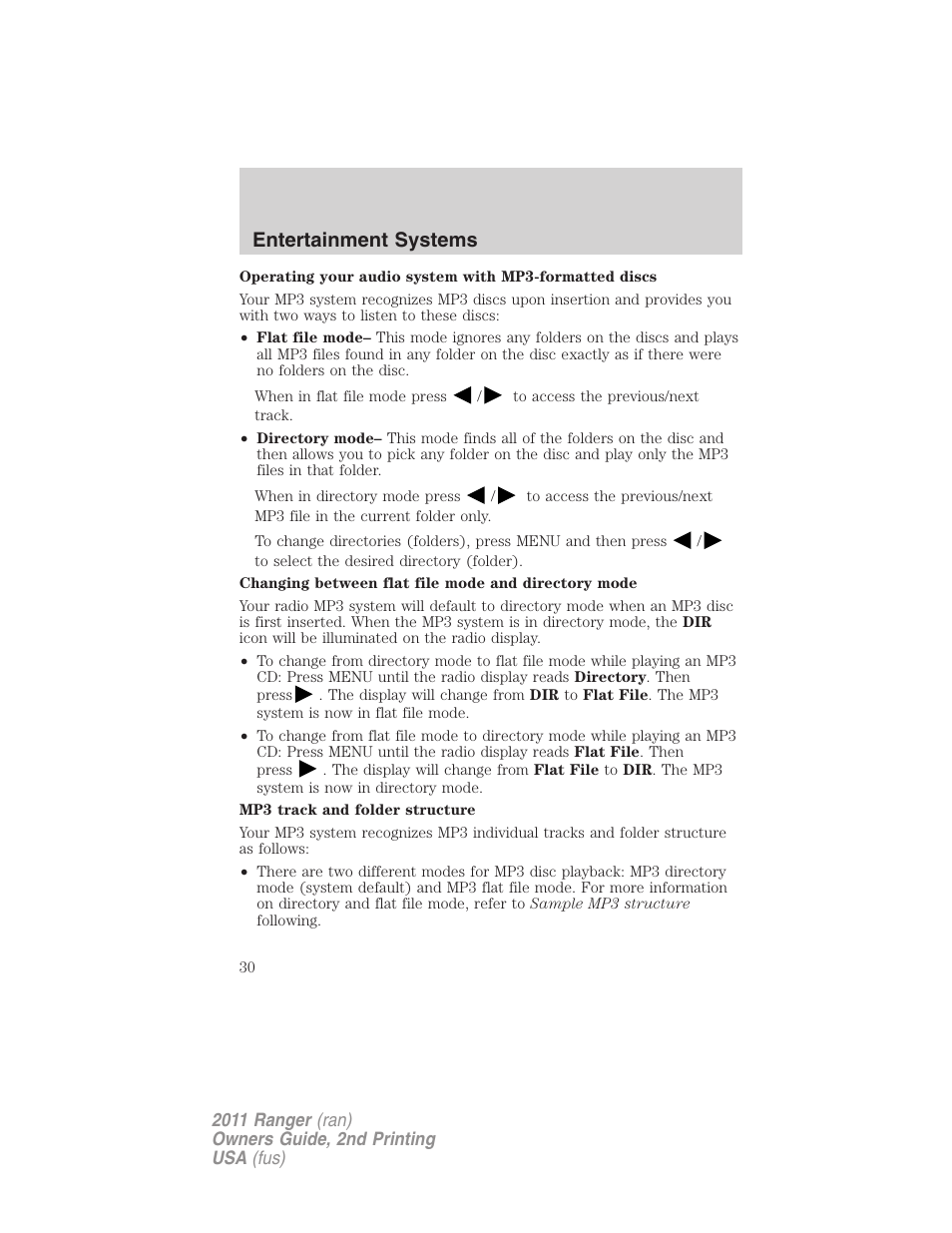 Entertainment systems | FORD 2011 Ranger v.2 User Manual | Page 30 / 303