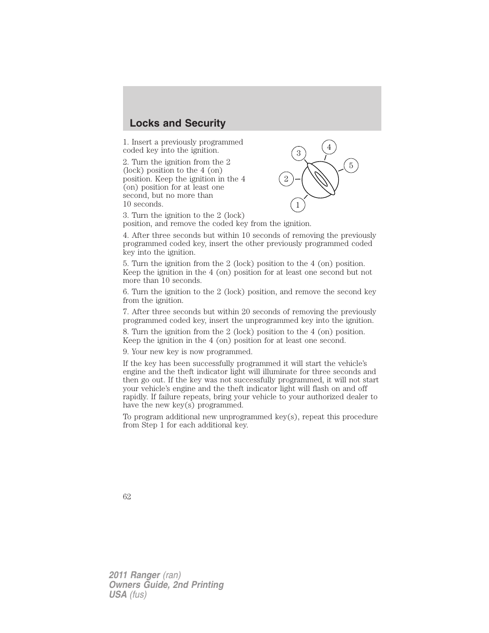 Locks and security | FORD 2011 Ranger v.2 User Manual | Page 62 / 303