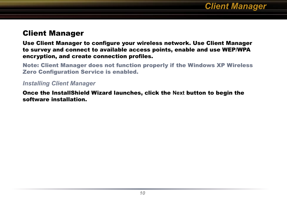 Client manager | Buffalo Technology WLI-U2-KG54 User Manual | Page 10 / 39