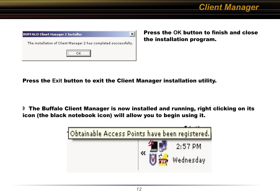 Client manager | Buffalo Technology WLI-U2-KG54 User Manual | Page 12 / 39
