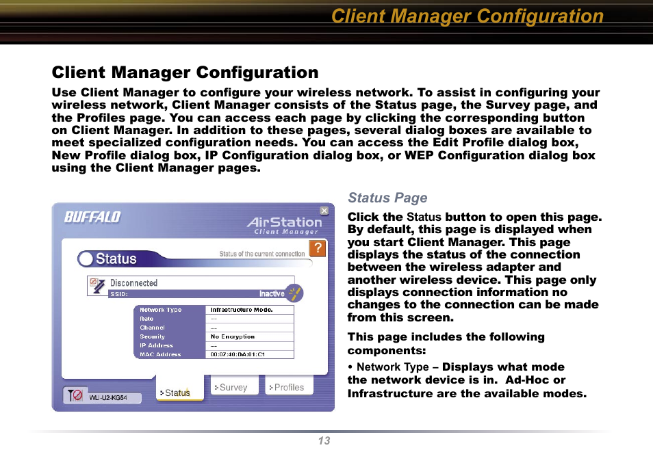Client manager conﬁguration | Buffalo Technology WLI-U2-KG54 User Manual | Page 13 / 39