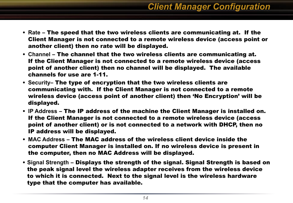 Client manager conﬁguration | Buffalo Technology WLI-U2-KG54 User Manual | Page 14 / 39