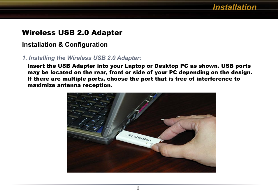 Installation | Buffalo Technology WLI-U2-KG54 User Manual | Page 2 / 39