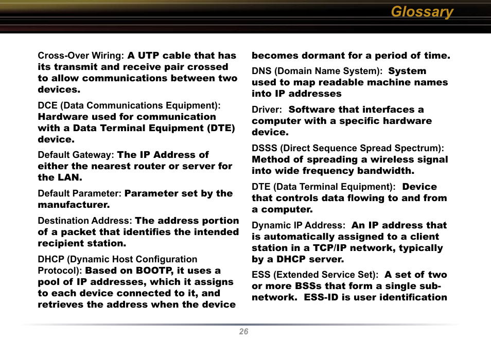Glossary | Buffalo Technology WLI-U2-KG54 User Manual | Page 26 / 39