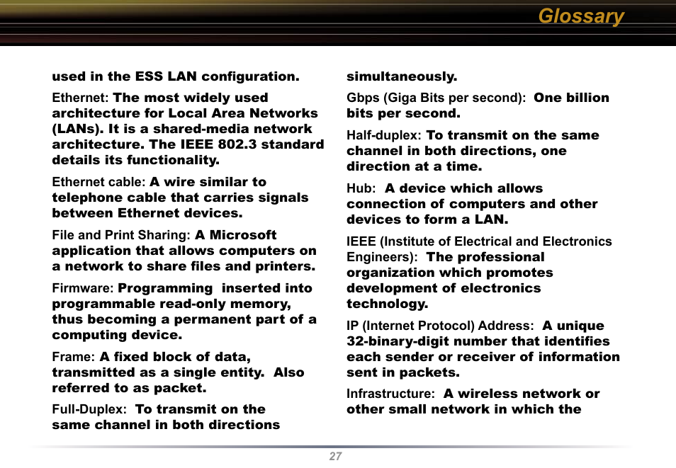 Glossary | Buffalo Technology WLI-U2-KG54 User Manual | Page 27 / 39