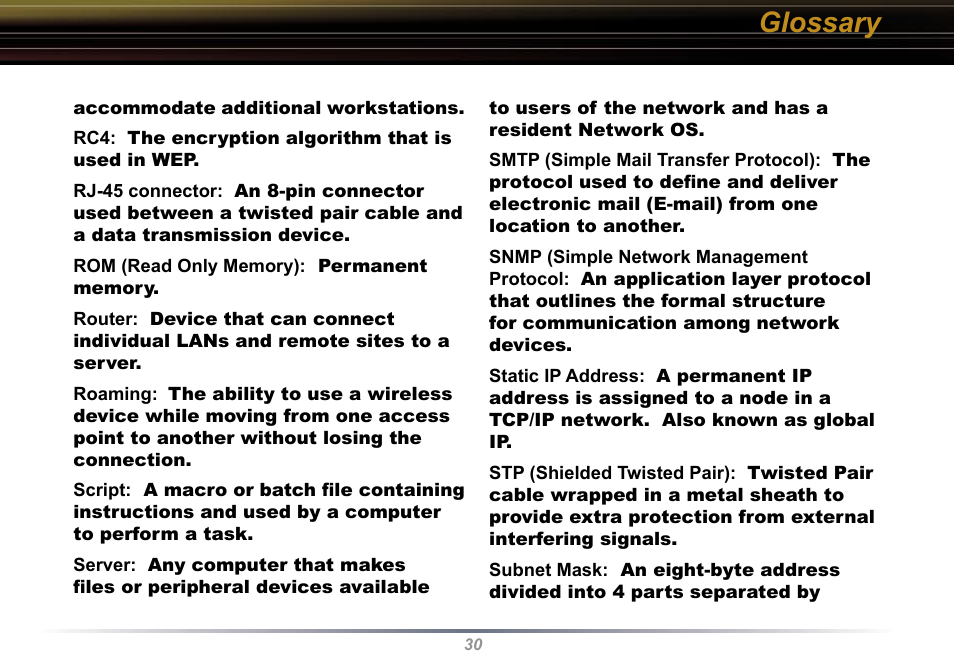 Glossary | Buffalo Technology WLI-U2-KG54 User Manual | Page 30 / 39