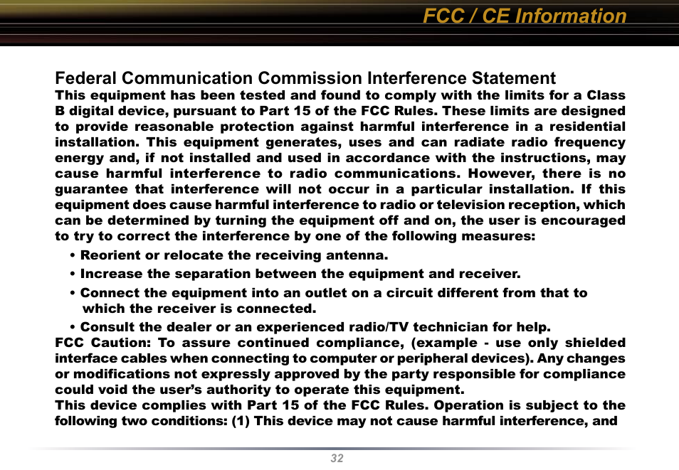 Fcc / ce information | Buffalo Technology WLI-U2-KG54 User Manual | Page 32 / 39