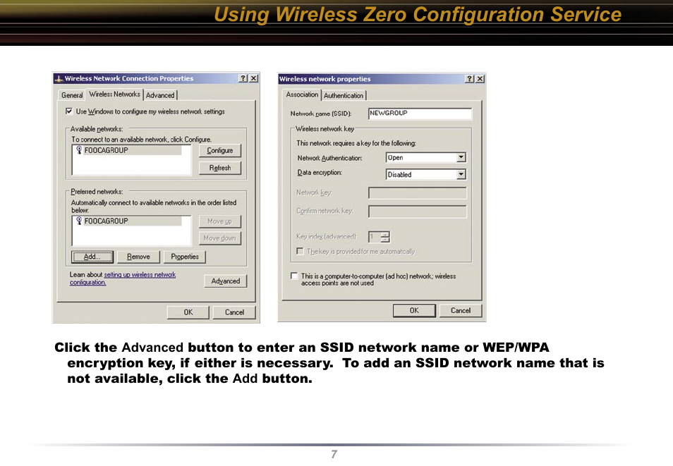 Using wireless zero conﬁguration service | Buffalo Technology WLI-U2-KG54 User Manual | Page 7 / 39