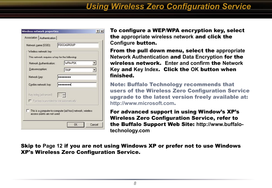Using wireless zero conﬁguration service | Buffalo Technology WLI-U2-KG54 User Manual | Page 8 / 39