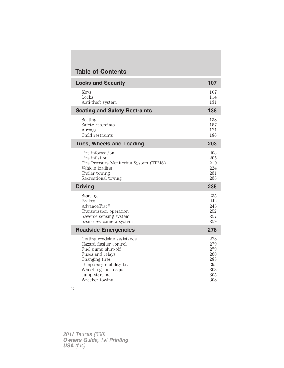 FORD 2011 Taurus v.1 User Manual | Page 2 / 406