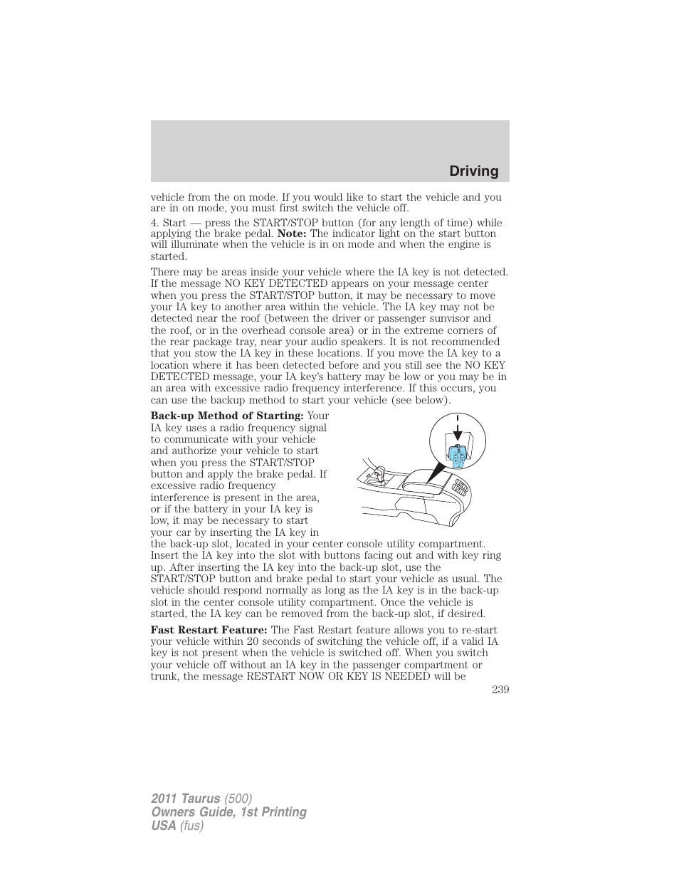 Driving | FORD 2011 Taurus v.1 User Manual | Page 239 / 406