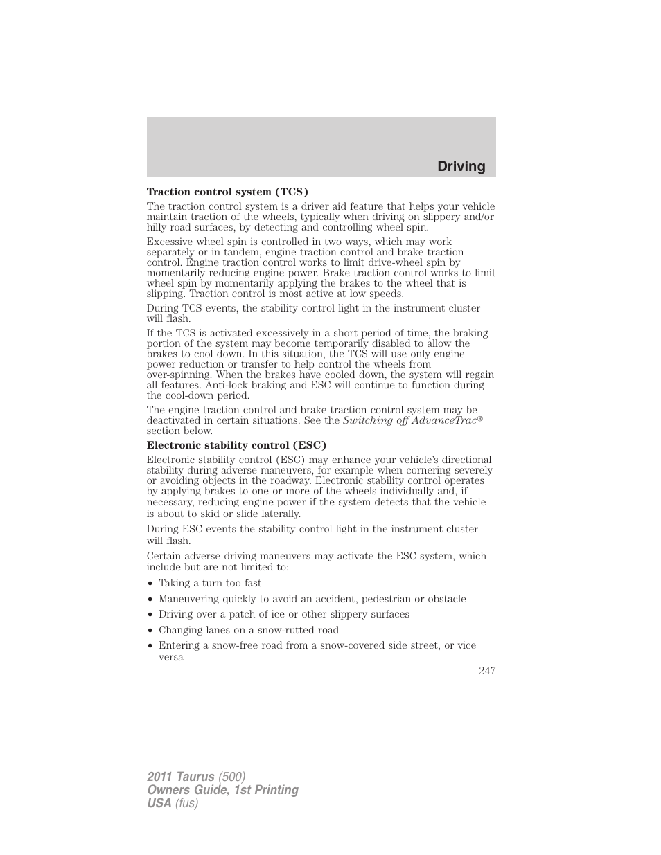 Driving | FORD 2011 Taurus v.1 User Manual | Page 247 / 406