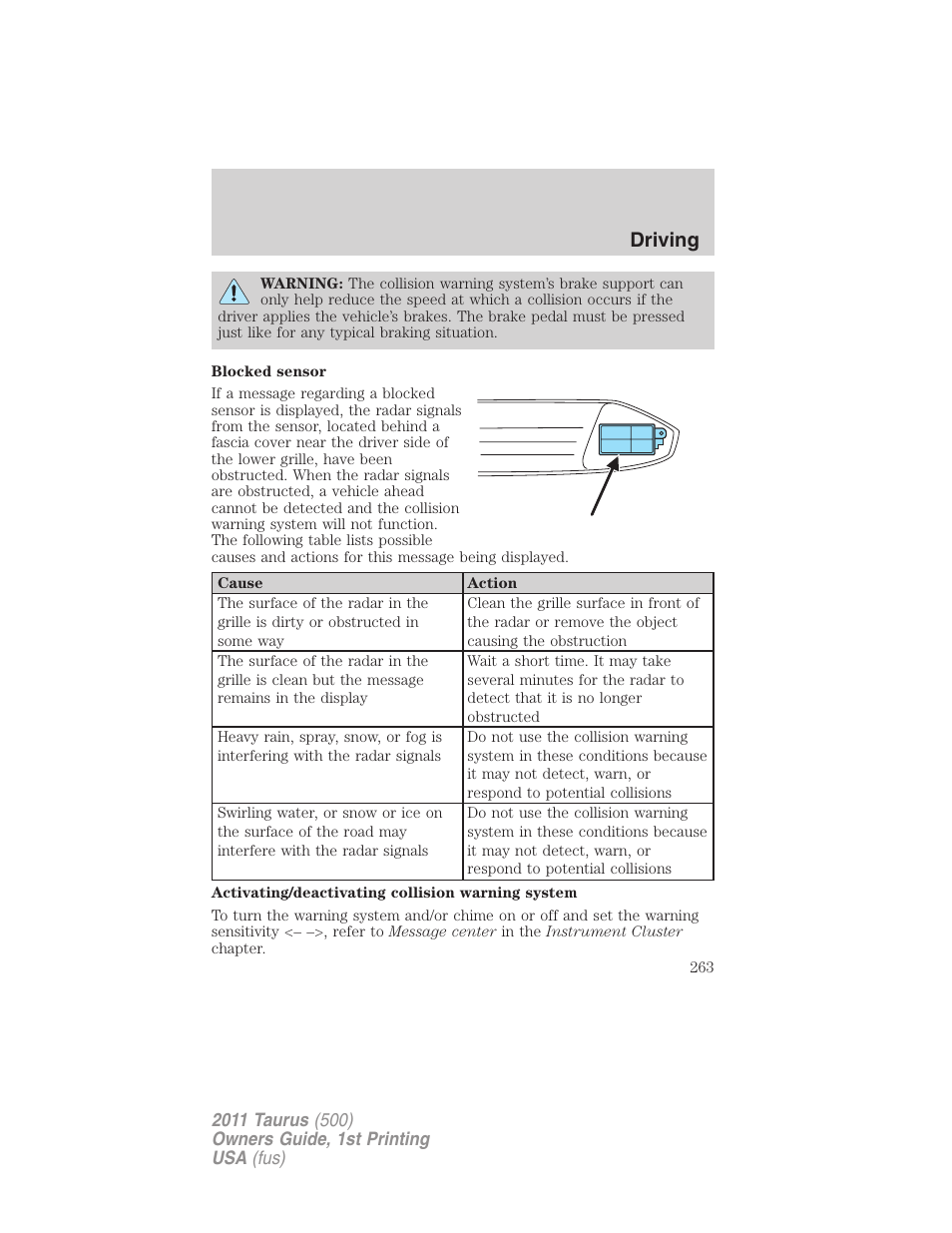Driving | FORD 2011 Taurus v.1 User Manual | Page 263 / 406