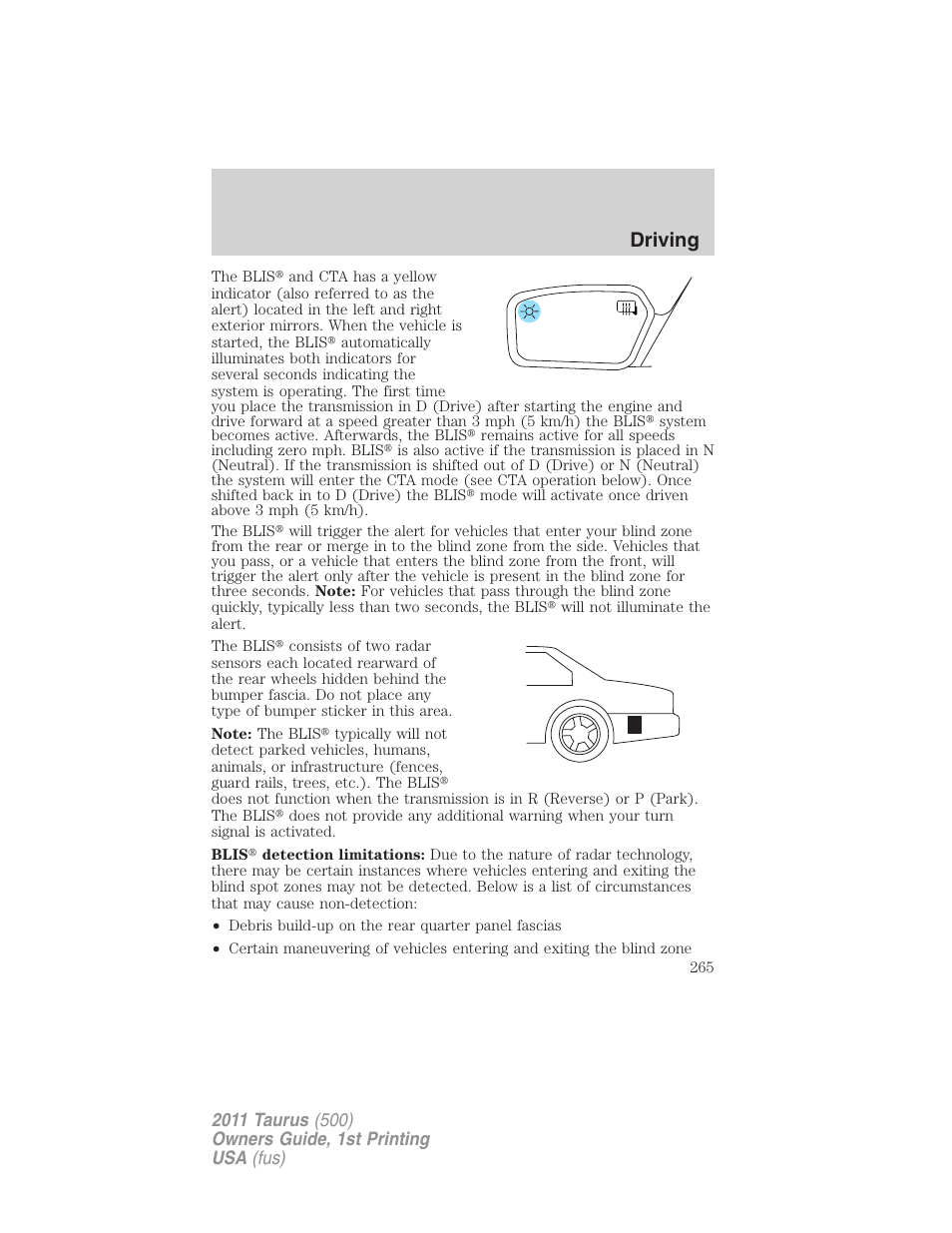 Driving | FORD 2011 Taurus v.1 User Manual | Page 265 / 406