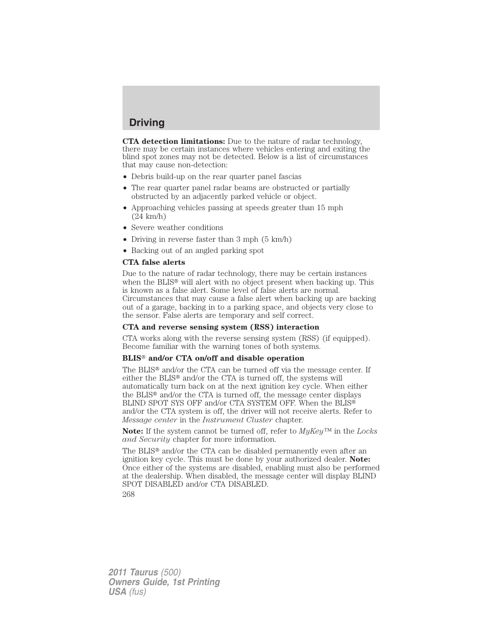 Driving | FORD 2011 Taurus v.1 User Manual | Page 268 / 406