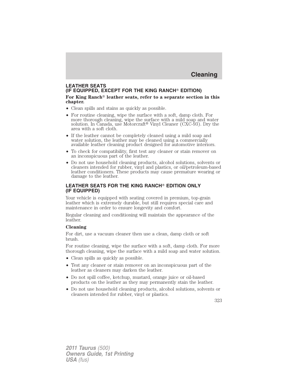 Cleaning | FORD 2011 Taurus v.1 User Manual | Page 323 / 406