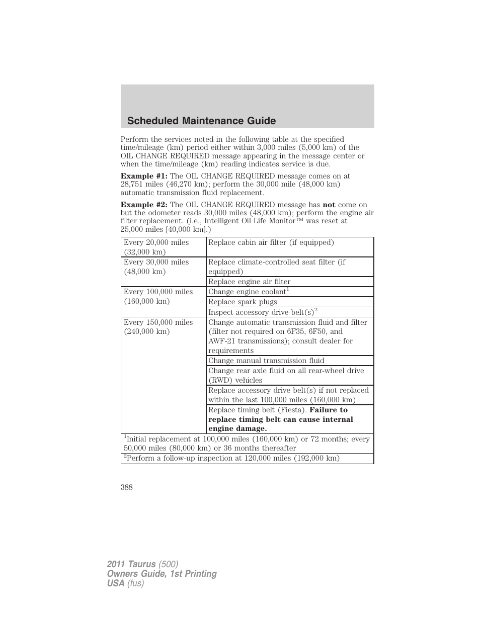 Scheduled maintenance guide | FORD 2011 Taurus v.1 User Manual | Page 388 / 406