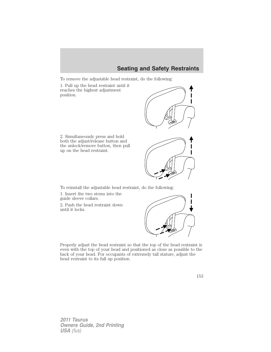 Seating and safety restraints | FORD 2011 Taurus v.2 User Manual | Page 153 / 404