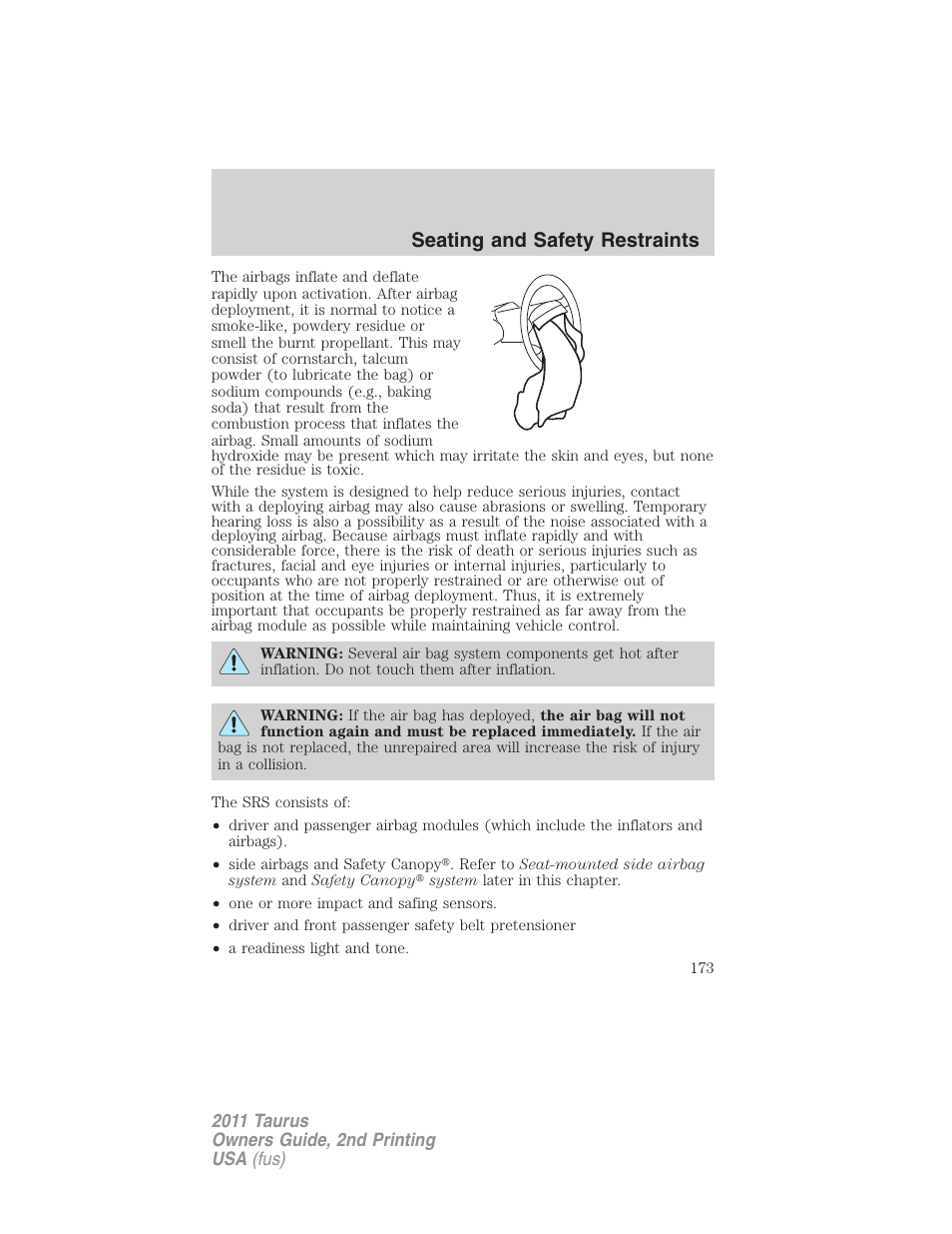 Seating and safety restraints | FORD 2011 Taurus v.2 User Manual | Page 173 / 404