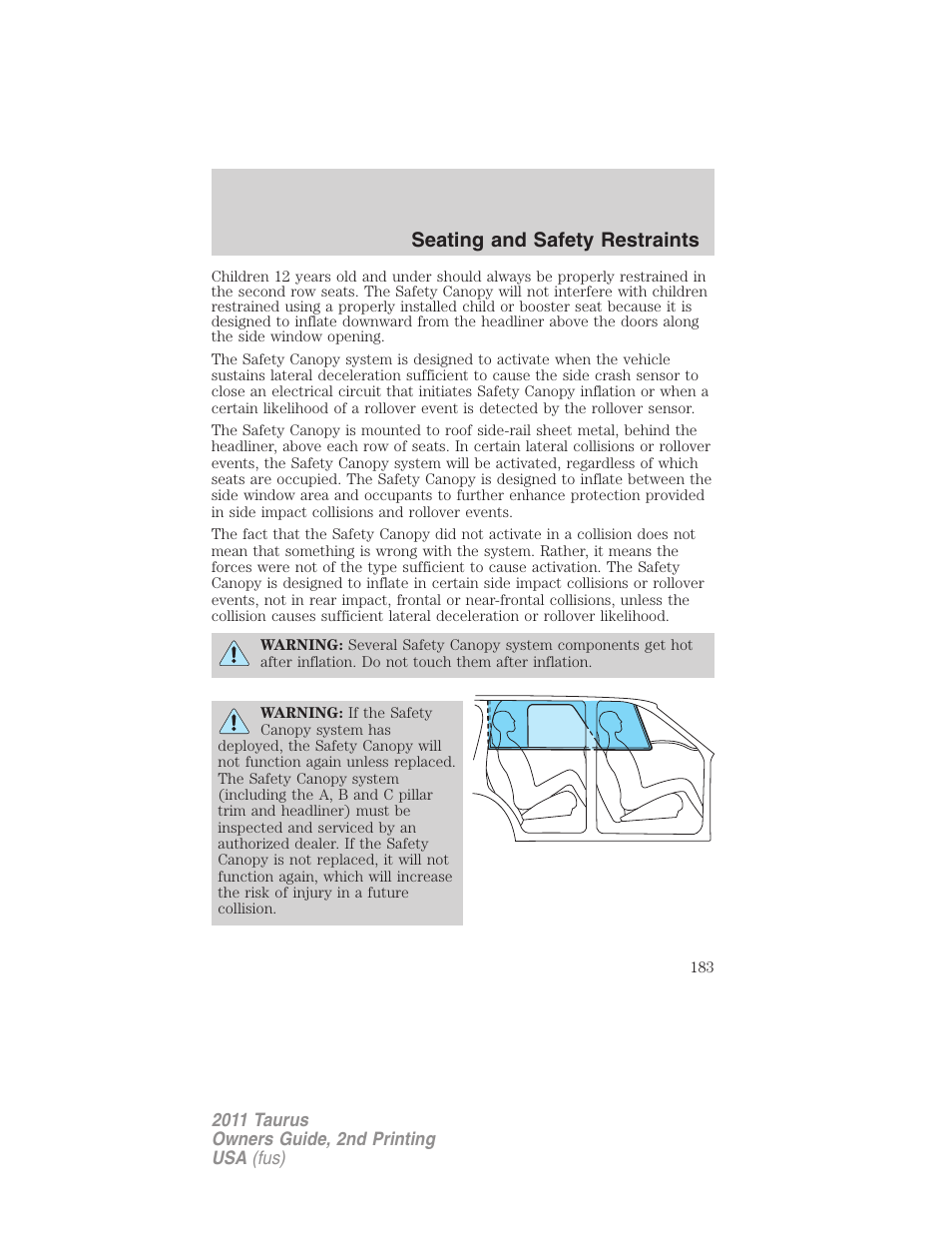 Seating and safety restraints | FORD 2011 Taurus v.2 User Manual | Page 183 / 404