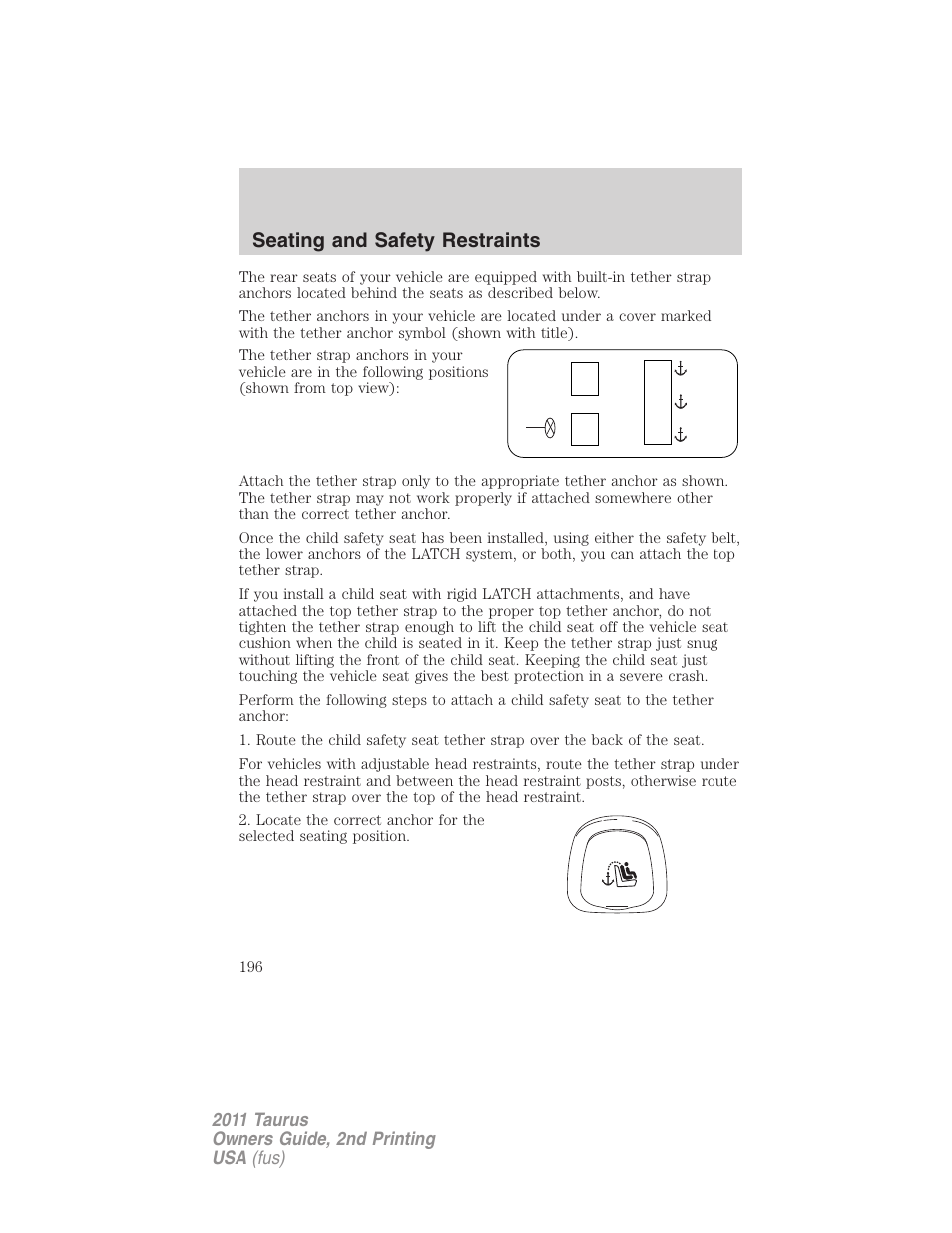 Seating and safety restraints | FORD 2011 Taurus v.2 User Manual | Page 196 / 404