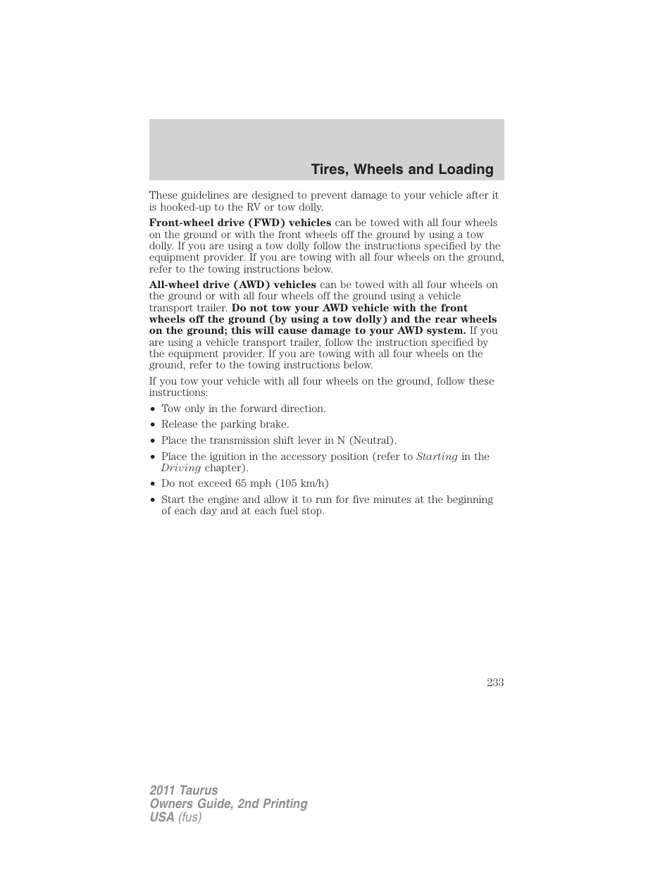 Tires, wheels and loading | FORD 2011 Taurus v.2 User Manual | Page 233 / 404