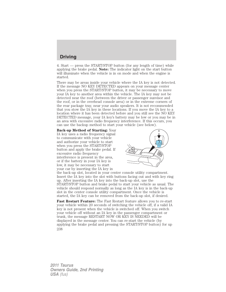 Driving | FORD 2011 Taurus v.2 User Manual | Page 238 / 404