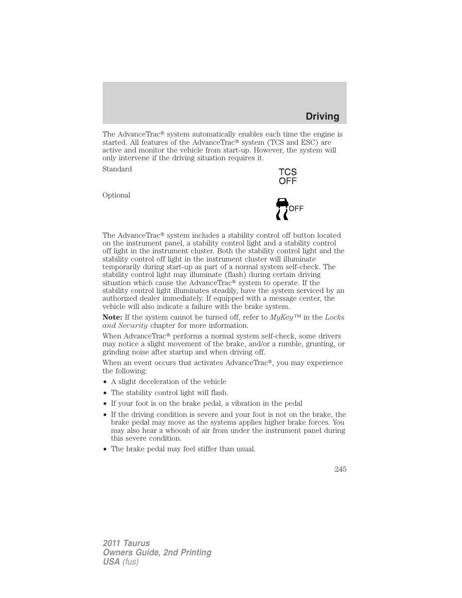 Driving | FORD 2011 Taurus v.2 User Manual | Page 245 / 404