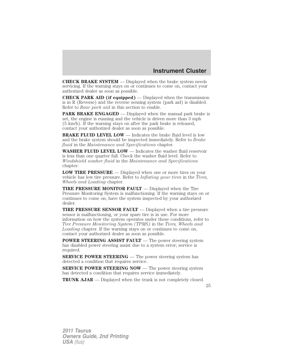 Instrument cluster | FORD 2011 Taurus v.2 User Manual | Page 25 / 404