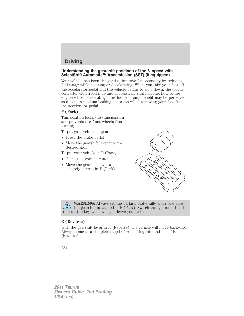 Driving | FORD 2011 Taurus v.2 User Manual | Page 254 / 404