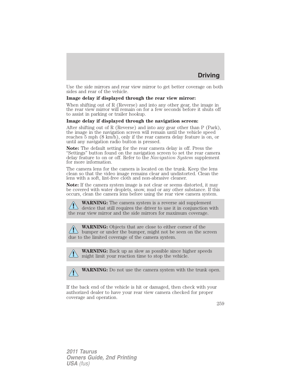 Driving | FORD 2011 Taurus v.2 User Manual | Page 259 / 404